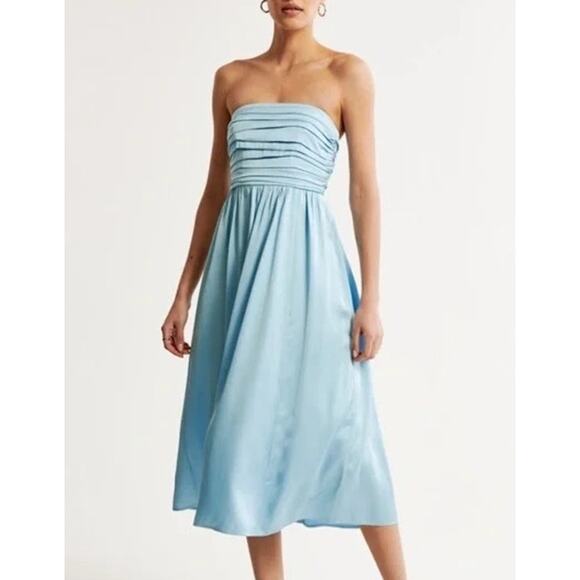 Abercrombie & Fitch Dresses & Skirts - Abercrombie & Fitch Emerson Satin Strapless Midi Dress Size XS Pastel Blue Event